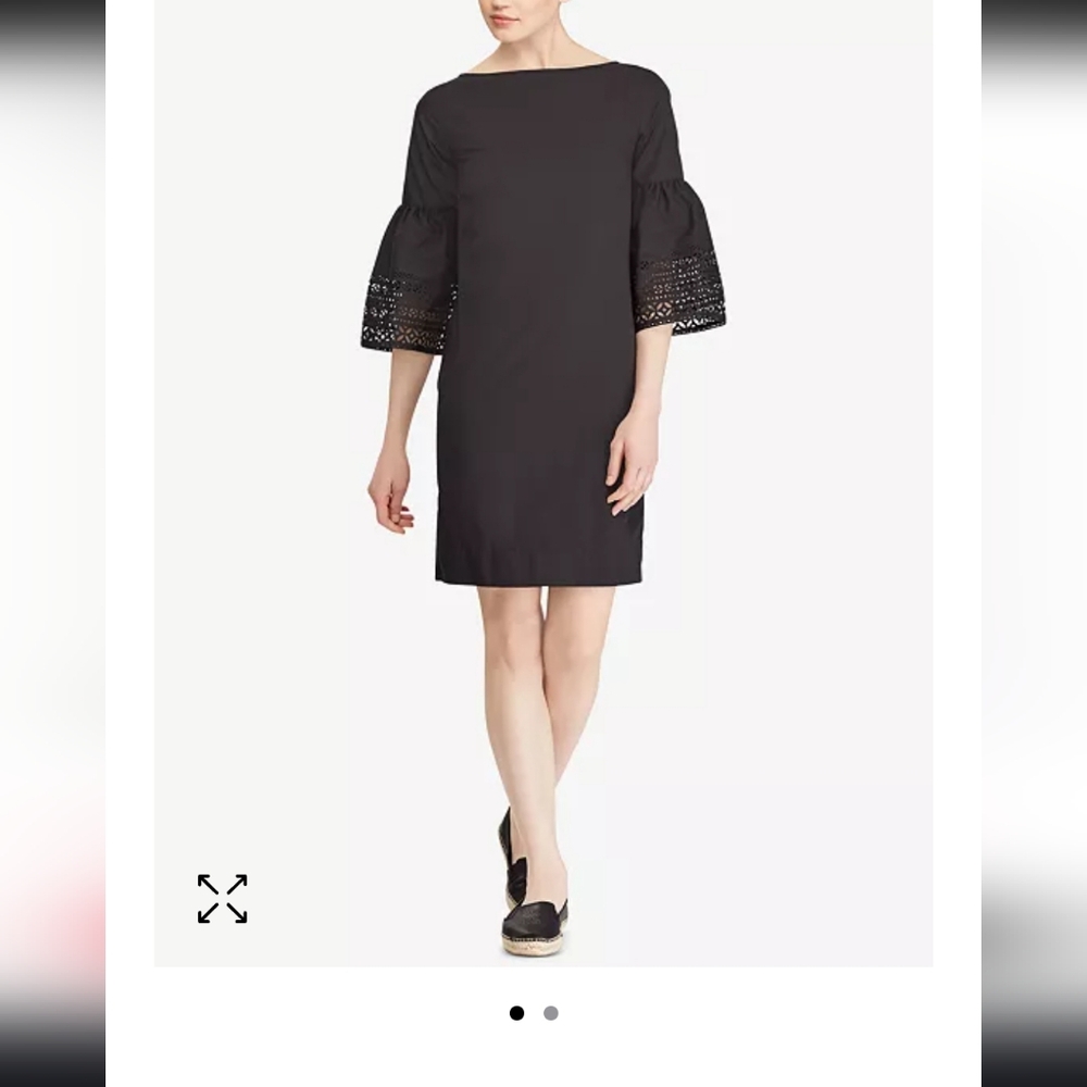 Lauren Ralph Lauren Black Poplin Shift Dress With Puff Sleeves - Picture 13 of 13